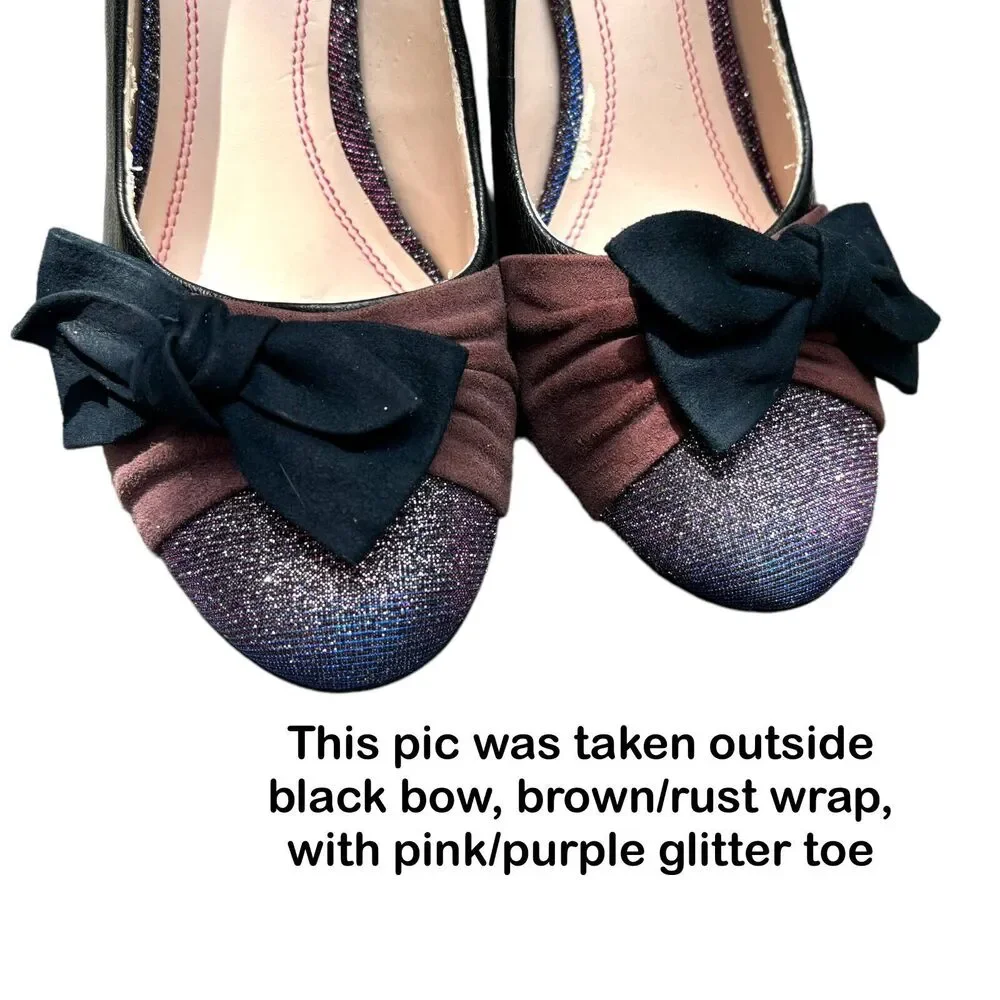 Plenty Tracy Reese Blk Leather Bow Glitter Toe High Heel Pump Womens Size 9/39.5 - Picture 2 of 12